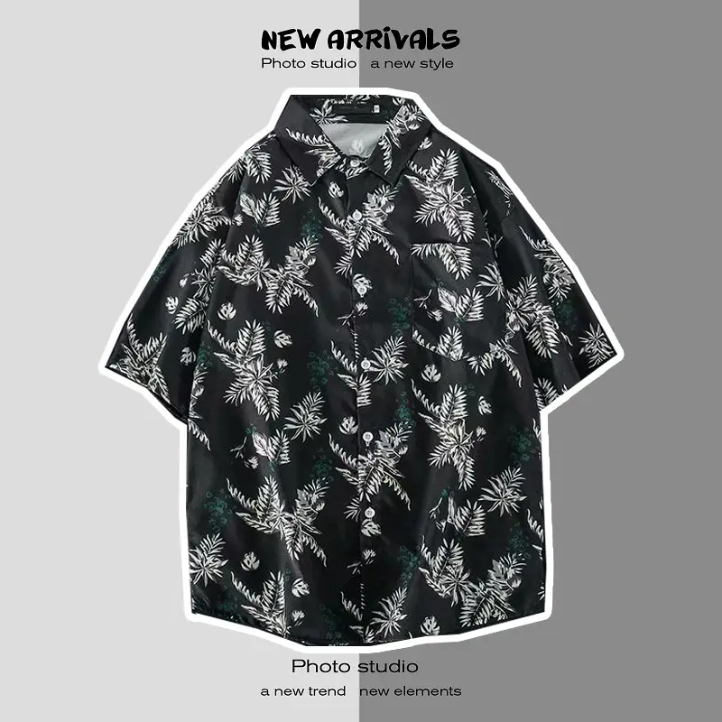Japanese Style Floral Short Sleeve Shirt for Men Women — feature 17