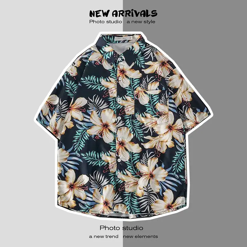Japanese Style Floral Short Sleeve Shirt for Men Women — feature 26