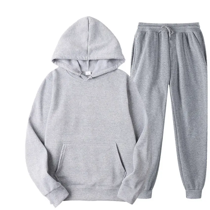 Men White Hoodie Sweatpants Set 230g