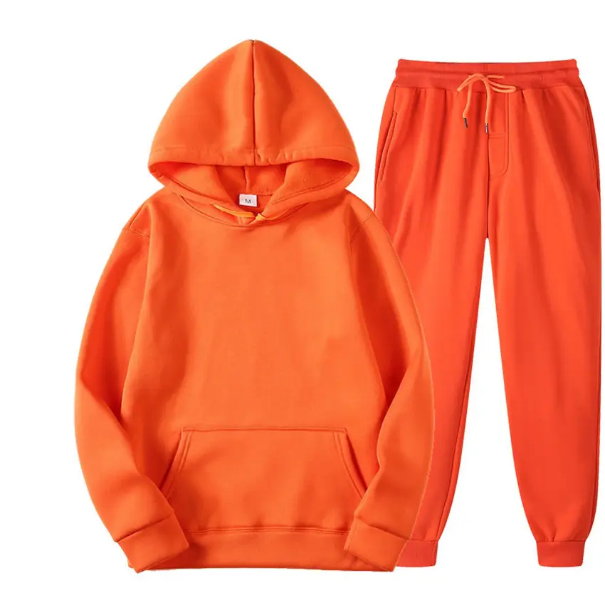 Men White Hoodie Sweatpants Set 230g