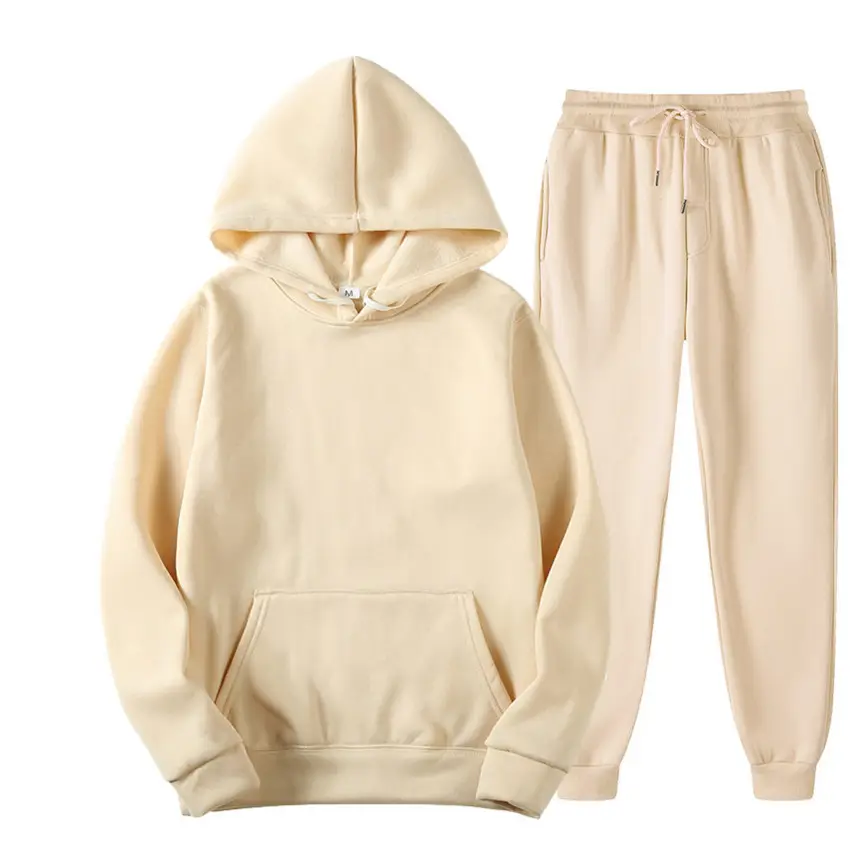 Men White Hoodie Sweatpants Set 230g