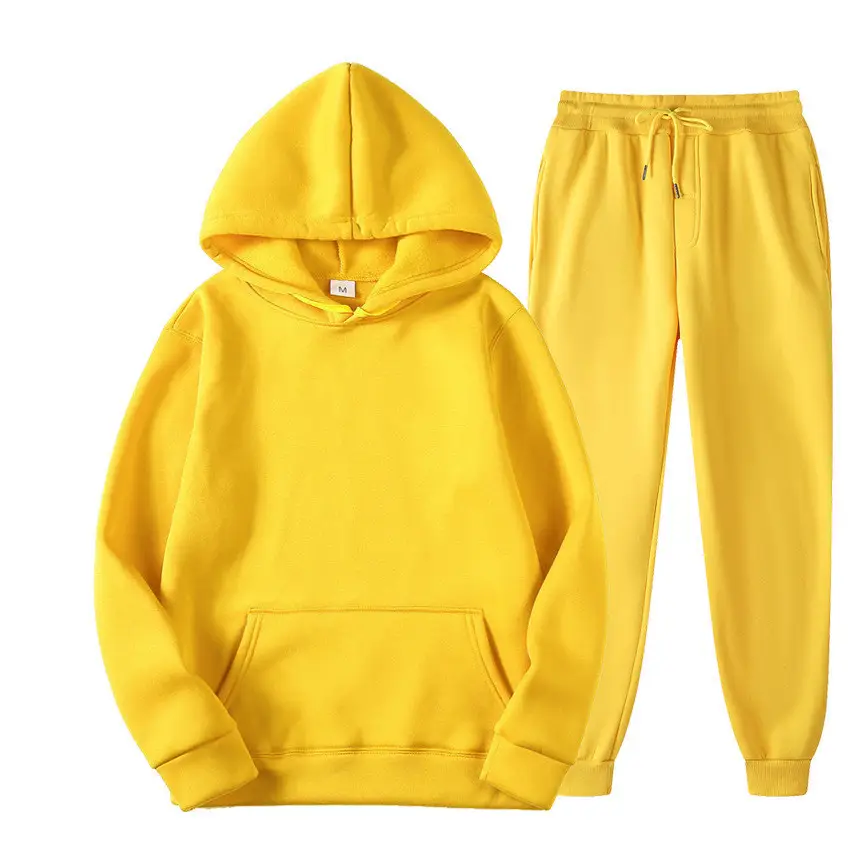 Men White Hoodie Sweatpants Set 230g