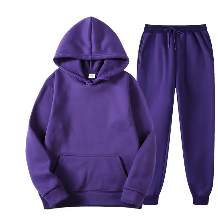 Men White Hoodie Sweatpants Set 230g
