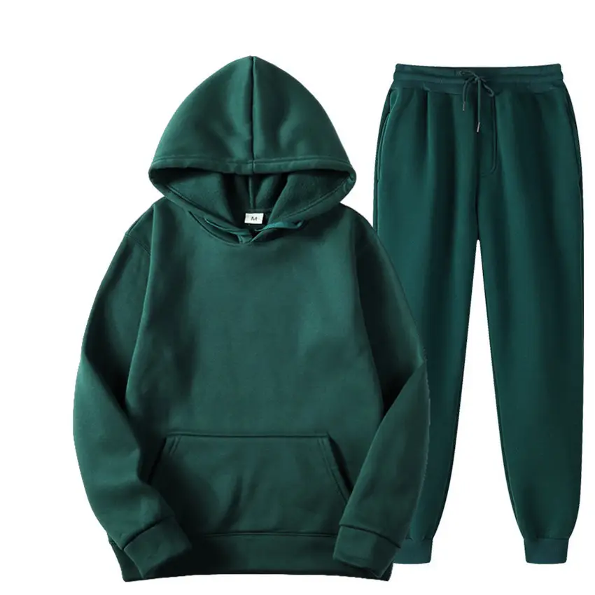 Men White Hoodie Sweatpants Set 230g