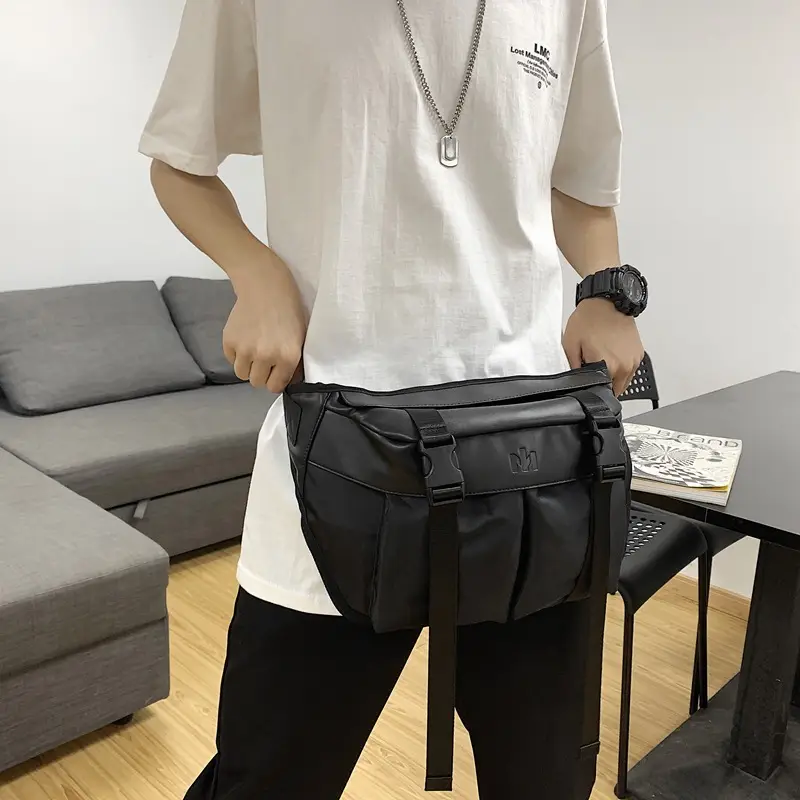 Men's Black Water-Repellent Chest Bag Large Capacity Lightweight Travel - Image 2