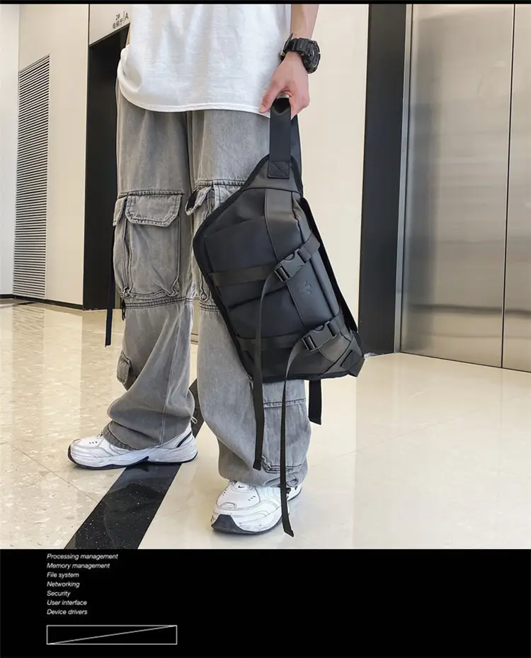 Men's Black Water-Repellent Chest Bag Large Capacity Lightweight Travel — feature 3