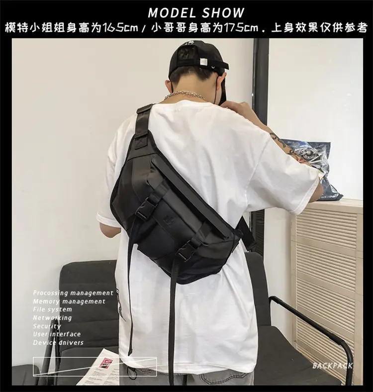 Men's Black Water-Repellent Chest Bag Large Capacity Lightweight Travel — feature 8