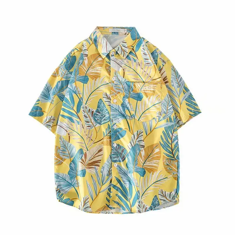 Men's Digital Print Floral Shirt White Short Sleeve - Image 45