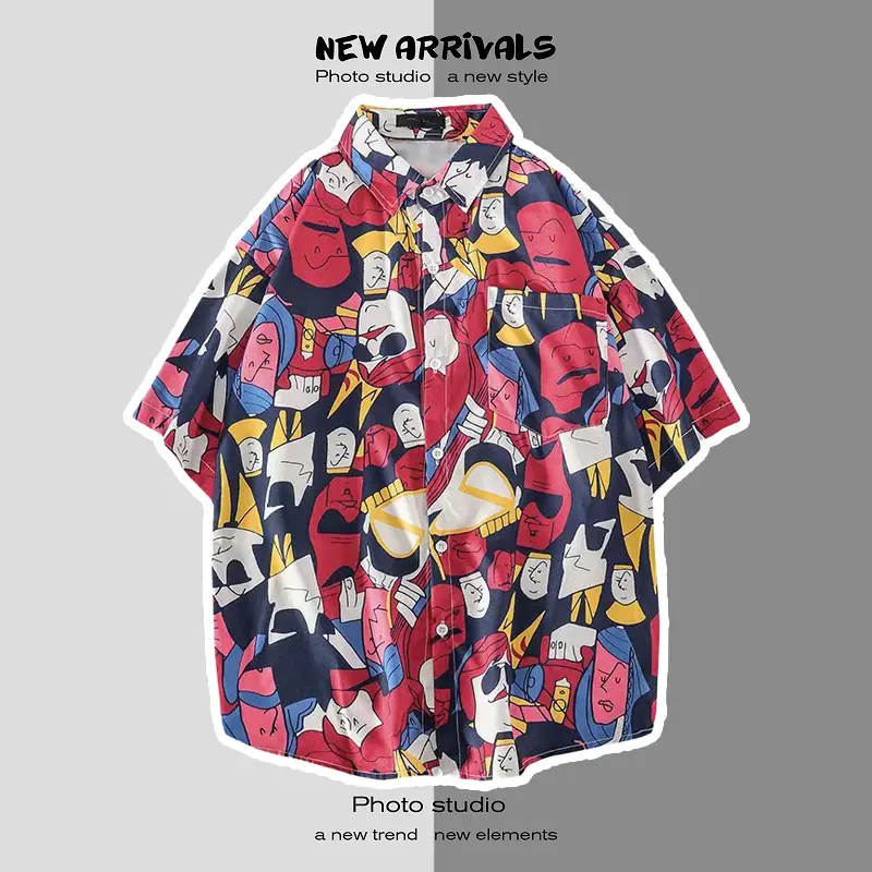 Men's Digital Print Floral Shirt White Short Sleeve — feature 11