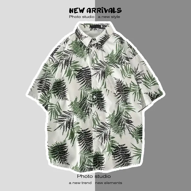 Men's Digital Print Floral Shirt White Short Sleeve — feature 13