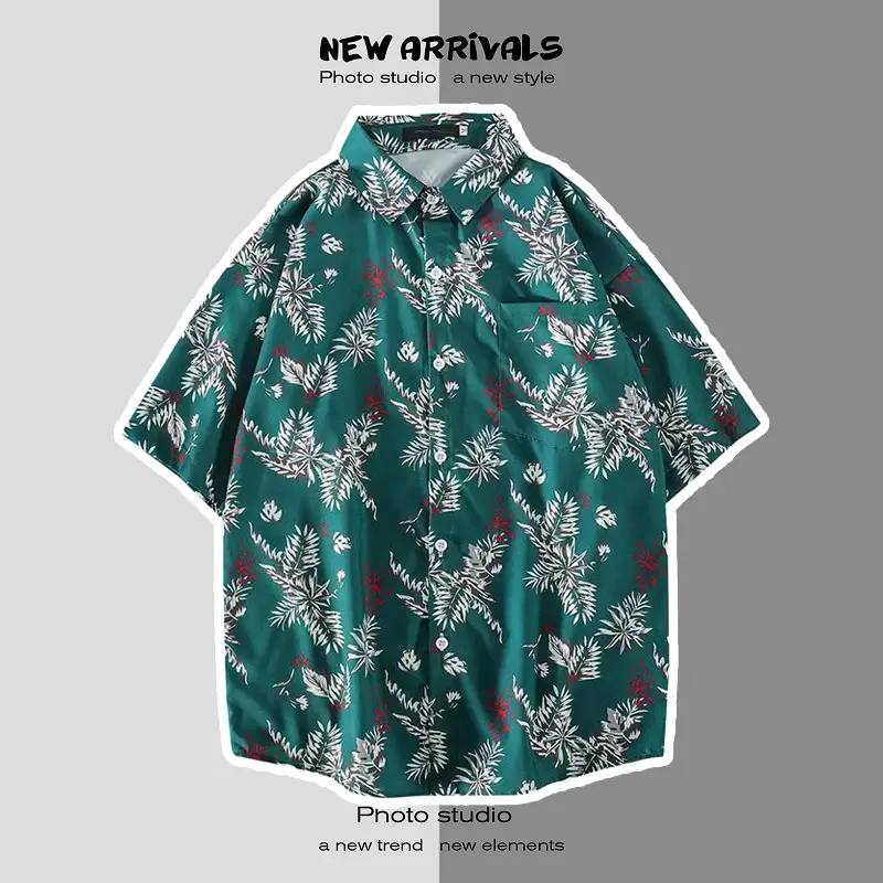 Men's Digital Print Floral Shirt White Short Sleeve — feature 14