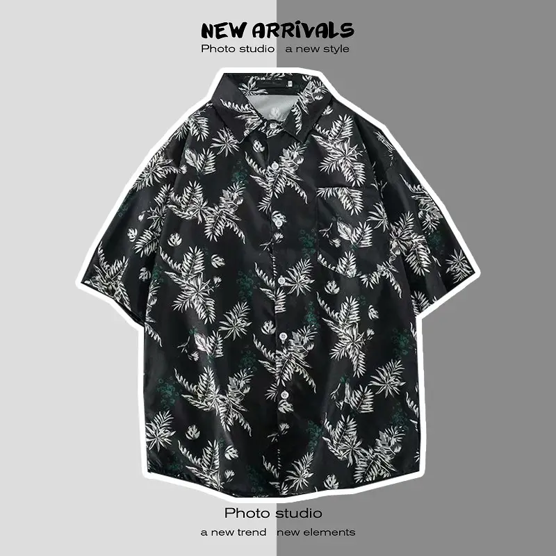 Men's Digital Print Floral Shirt White Short Sleeve — feature 17
