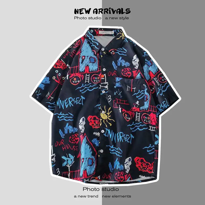 Men's Digital Print Floral Shirt White Short Sleeve — feature 20