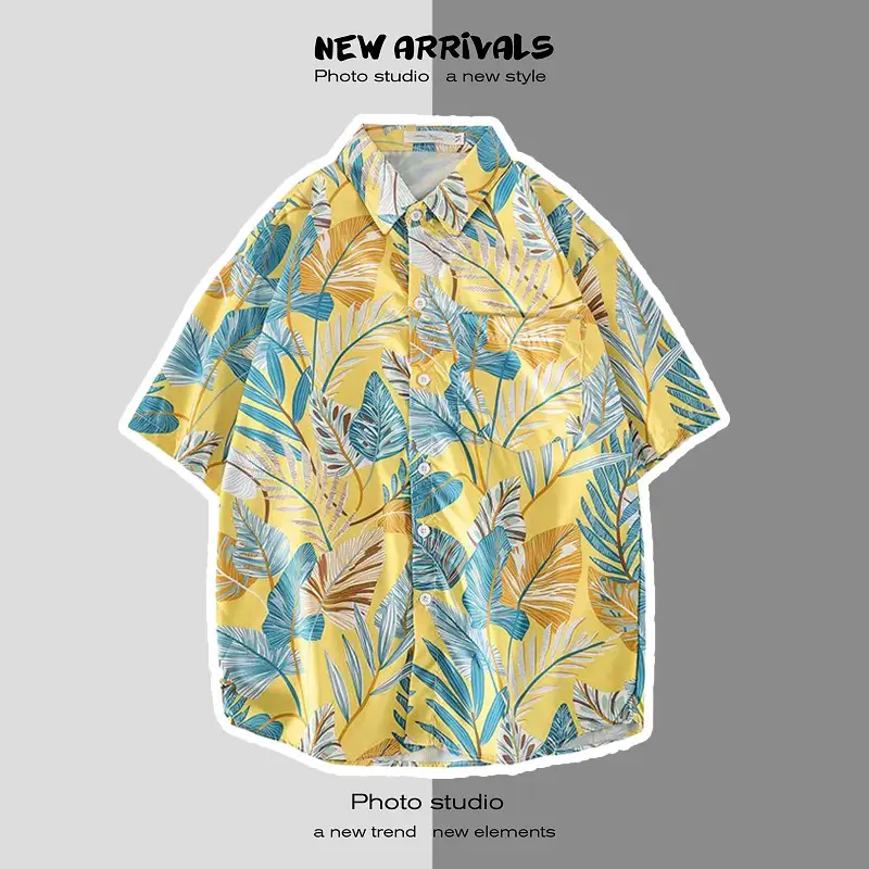 Men's Digital Print Floral Shirt White Short Sleeve — feature 23
