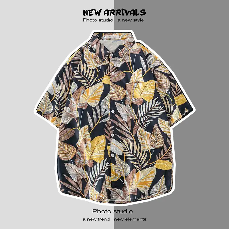 Men's Digital Print Floral Shirt White Short Sleeve — feature 24