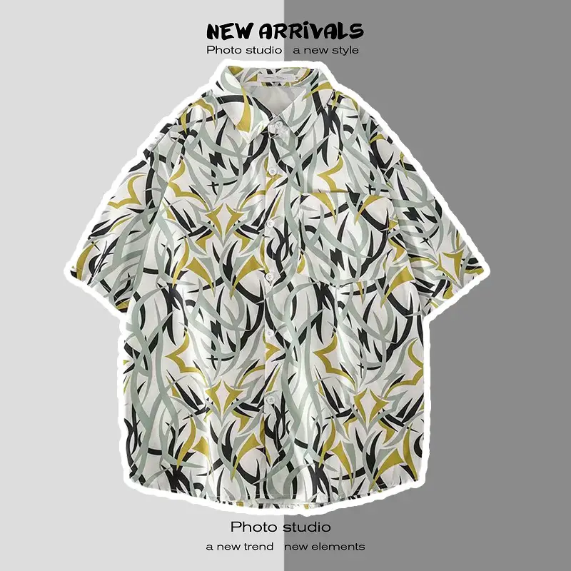 Men's Digital Print Floral Shirt White Short Sleeve — feature 27
