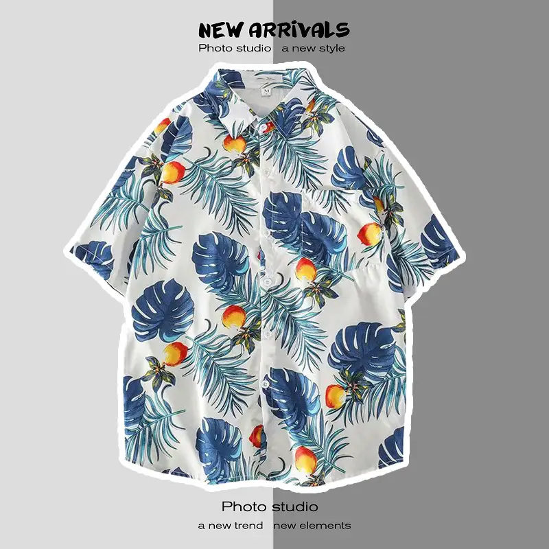 Men's Digital Print Floral Shirt White Short Sleeve — feature 31
