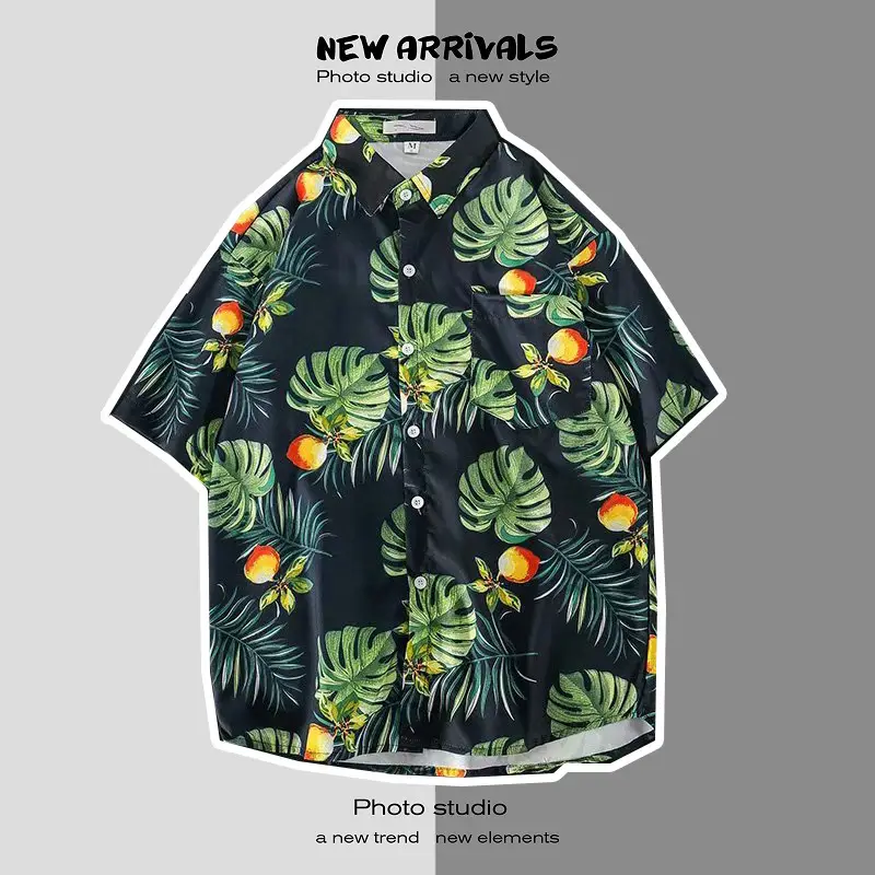 Men's Digital Print Floral Shirt White Short Sleeve — feature 32