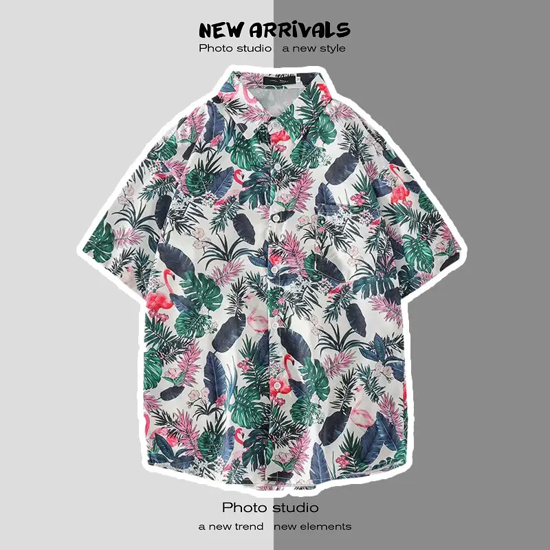 Men's Digital Print Floral Shirt White Short Sleeve — feature 35