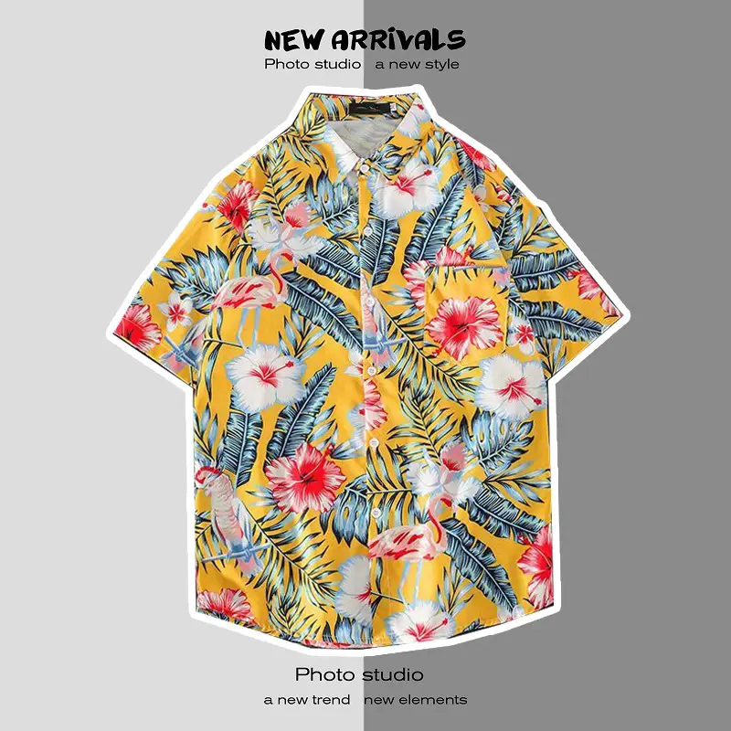 Men's Digital Print Floral Shirt White Short Sleeve — feature 37