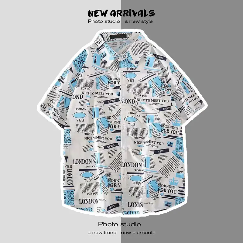Men's Digital Print Floral Shirt White Short Sleeve — feature 42