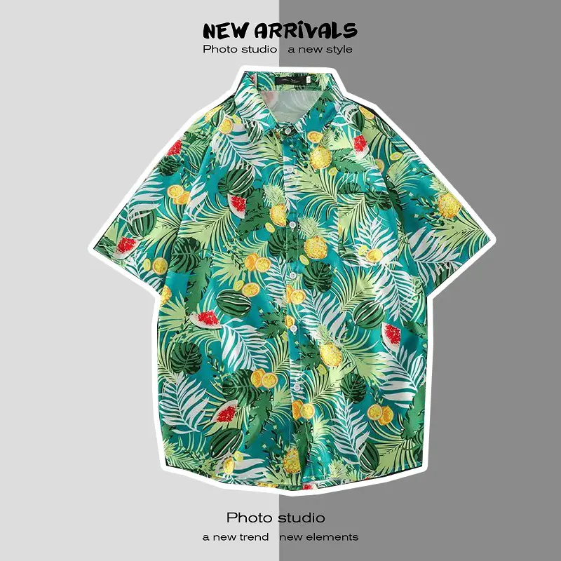 Men's Digital Print Floral Shirt White Short Sleeve — feature 52
