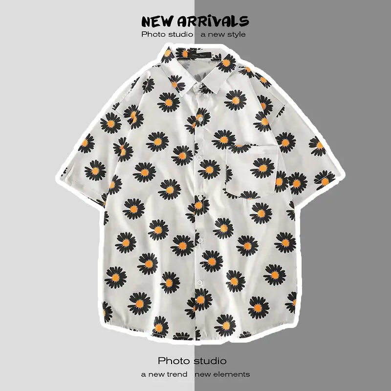 Men's Digital Print Floral Shirt White Short Sleeve — feature 56