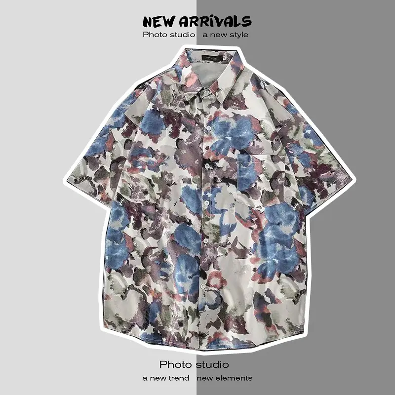 Men's Digital Print Floral Shirt White Short Sleeve — feature 57