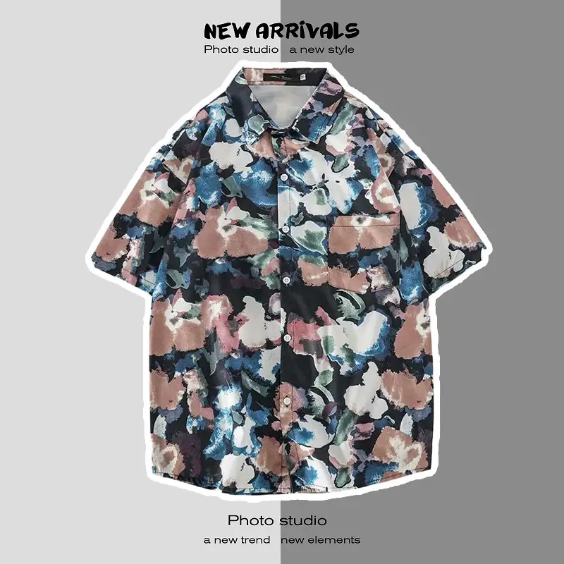 Men's Digital Print Floral Shirt White Short Sleeve — feature 59
