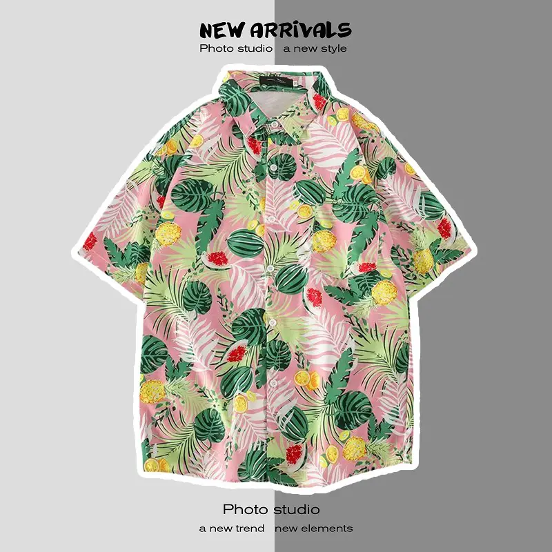 Men's Digital Print Floral Shirt White Short Sleeve - Image 33