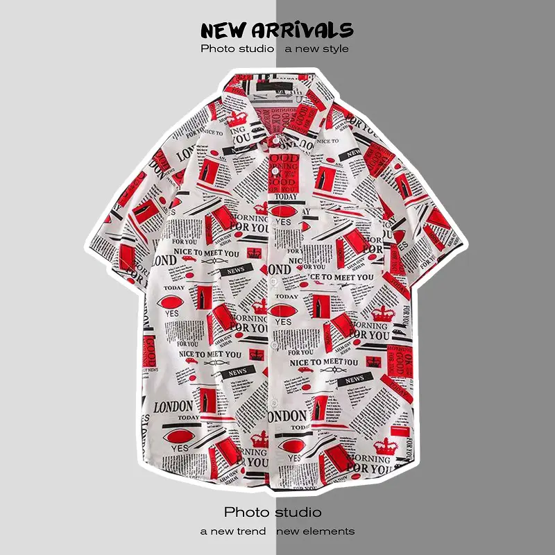 Men's Digital Print Floral Shirt White Short Sleeve - Image 37