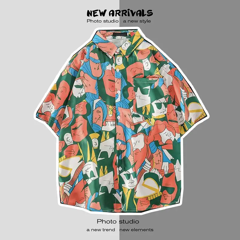 Men's Digital Print Floral Shirt White Short Sleeve - Image 9