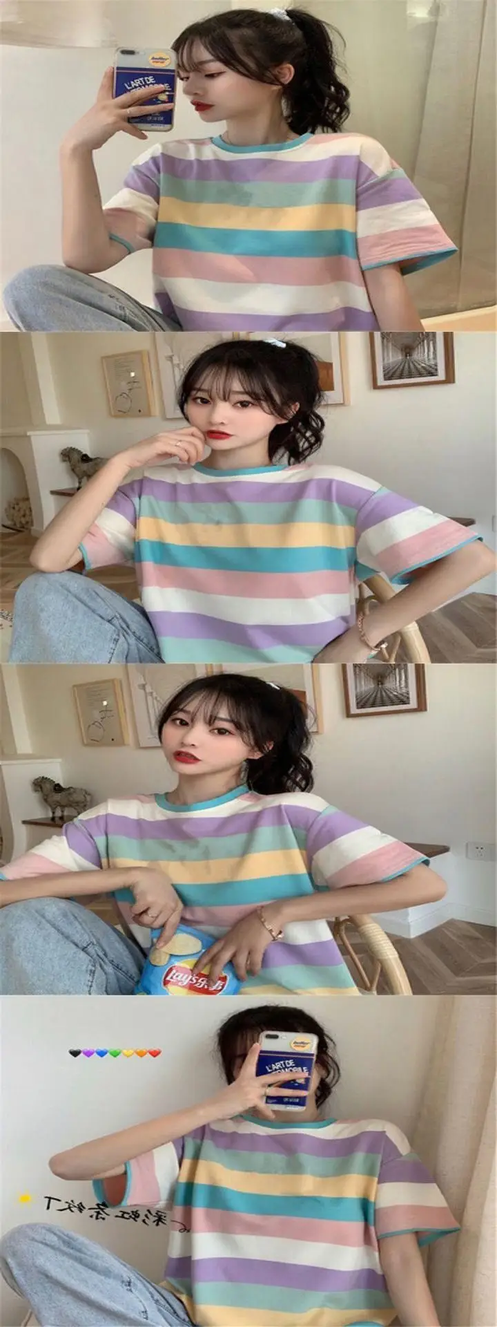 2021 Rainbow Striped Women's T-Shirt Loose Fit Casual Wear β feature 3