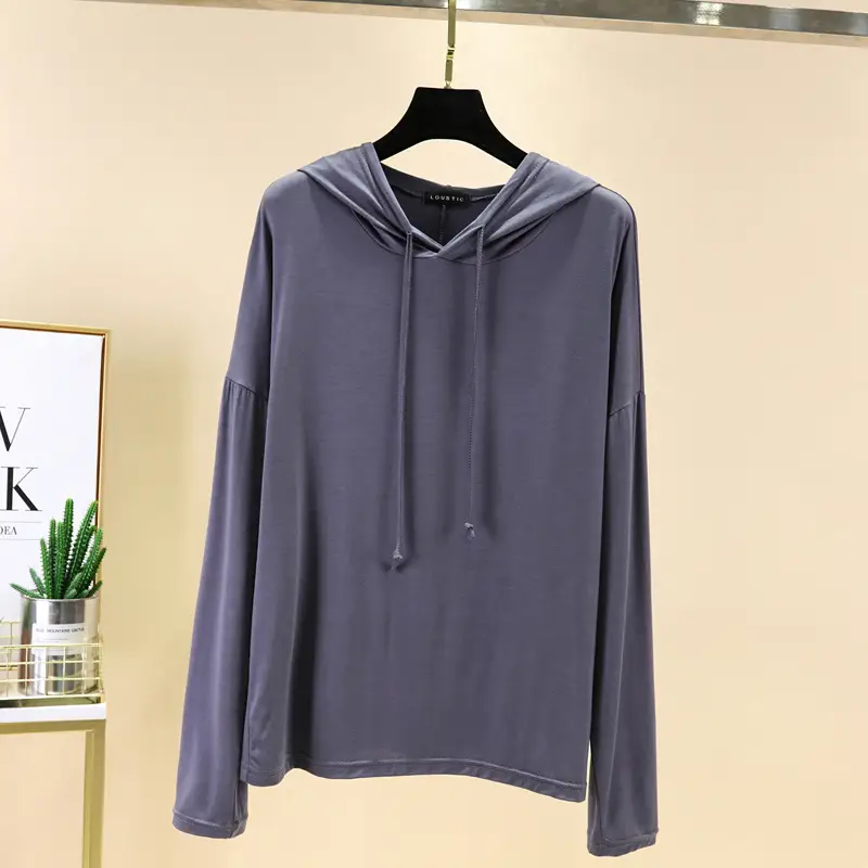 Women Grey Hooded Hoodie Modal Wear - Image 7