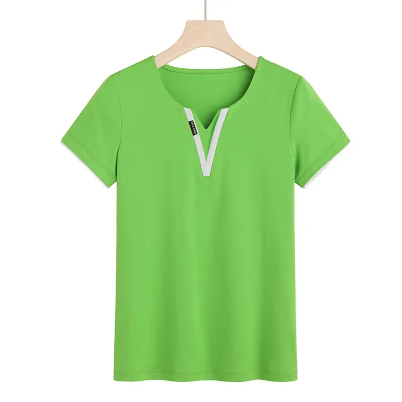 Black V-Neck T-Shirt Women Cotton 6912 - Image 2