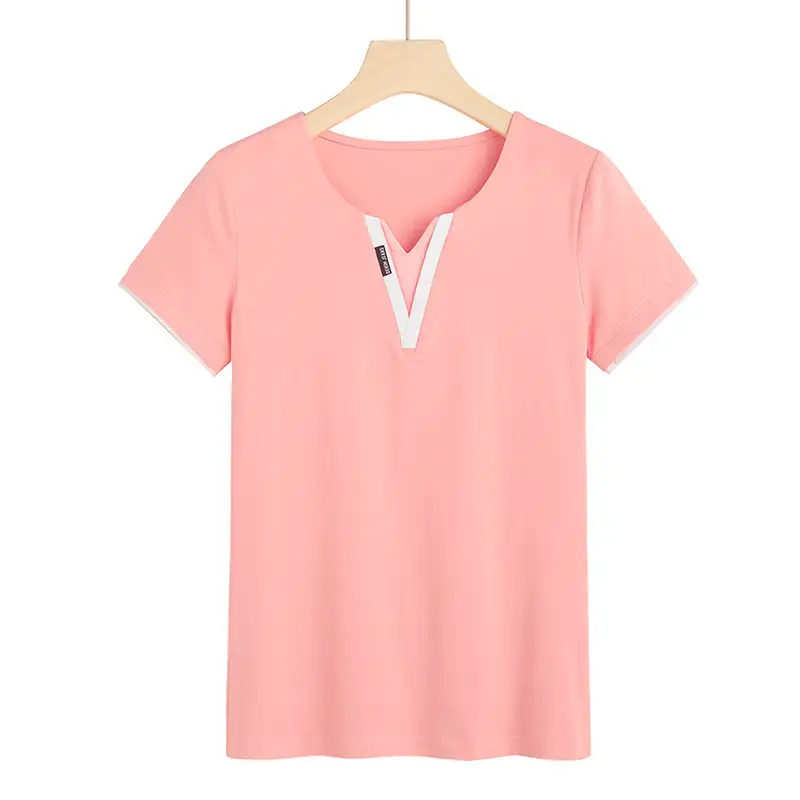 Black V-Neck T-Shirt Women Cotton 6912 - Image 3