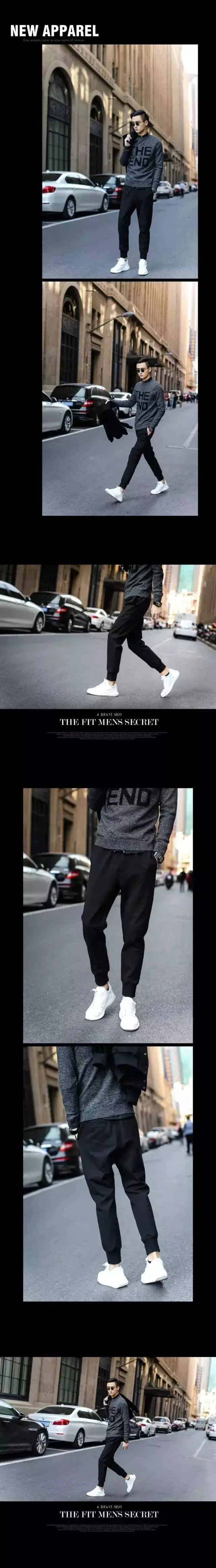 Men Black White Track Pants with White Stripes — feature 5