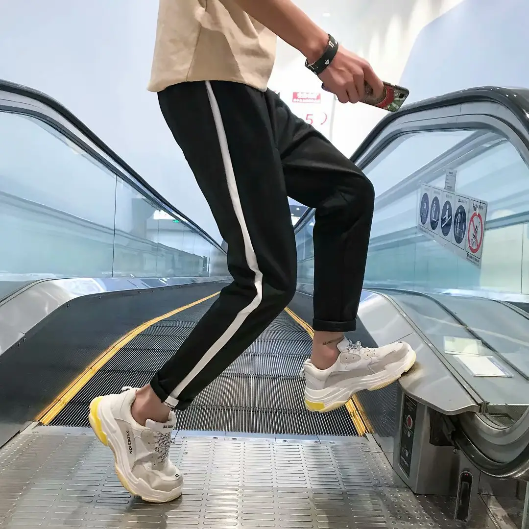 Men Black White Track Pants with White Stripes - Image 5