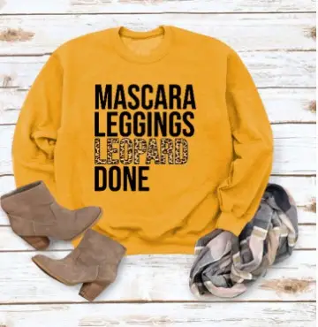 Mascara Leggings Sweatshirt Yellow Printed Round Neck