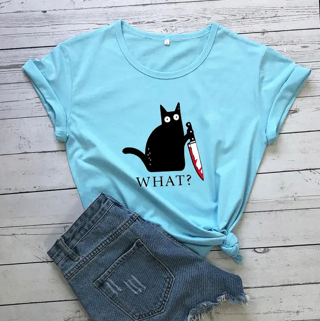 What? Cat Printed Maroon T-Shirt Loose Short Sleeve - Image 10