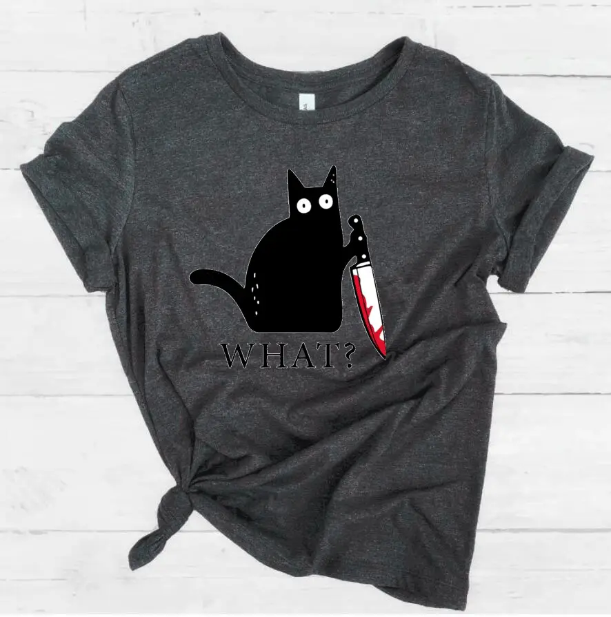 What? Cat Printed Maroon T-Shirt Loose Short Sleeve - Image 11