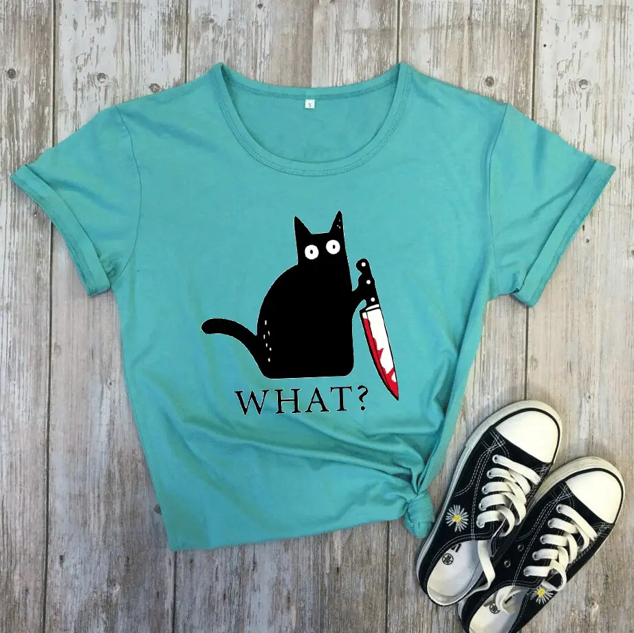 What? Cat Printed Maroon T-Shirt Loose Short Sleeve - Image 13