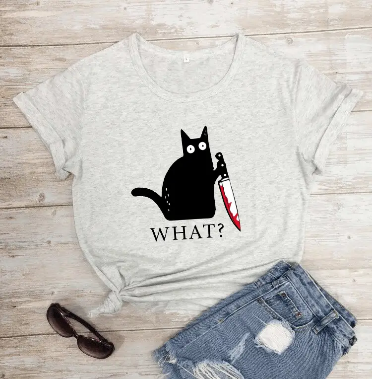 What? Cat Printed Maroon T-Shirt Loose Short Sleeve - Image 15