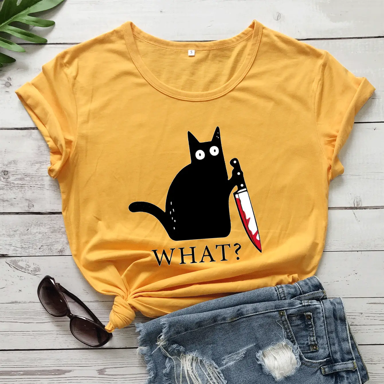 What? Cat Printed Maroon T-Shirt Loose Short Sleeve - Image 4