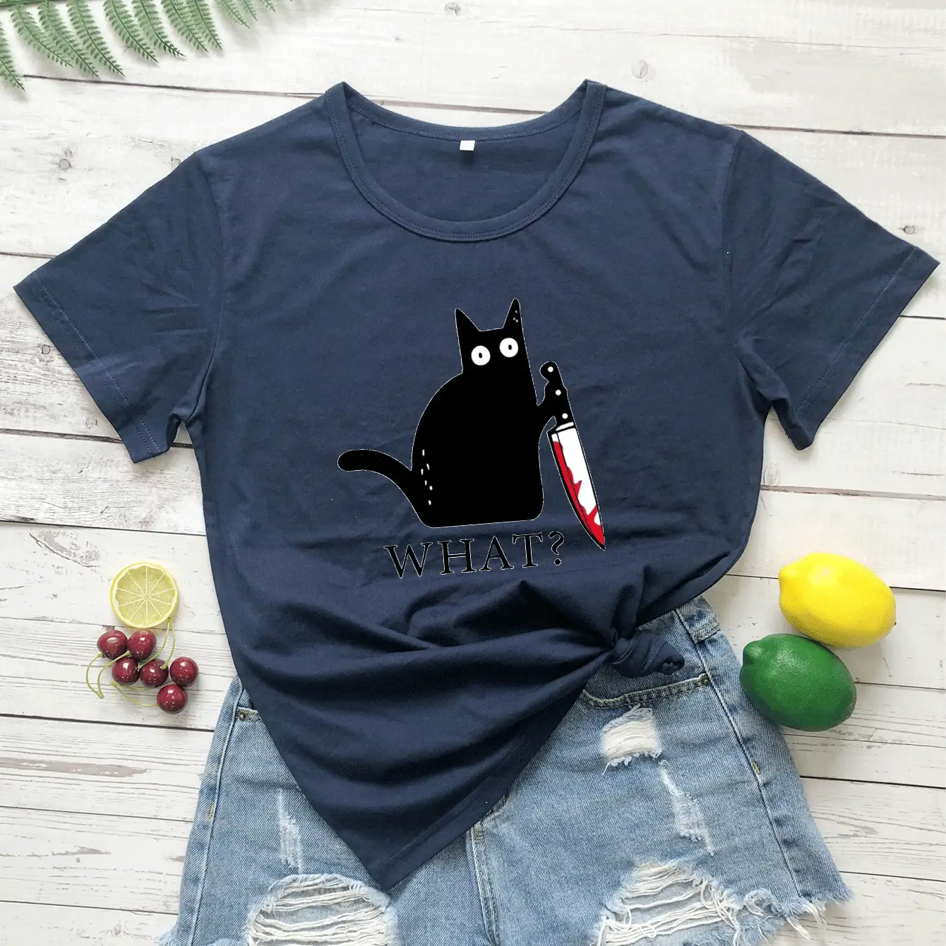 What? Cat Printed Maroon T-Shirt Loose Short Sleeve - Image 9