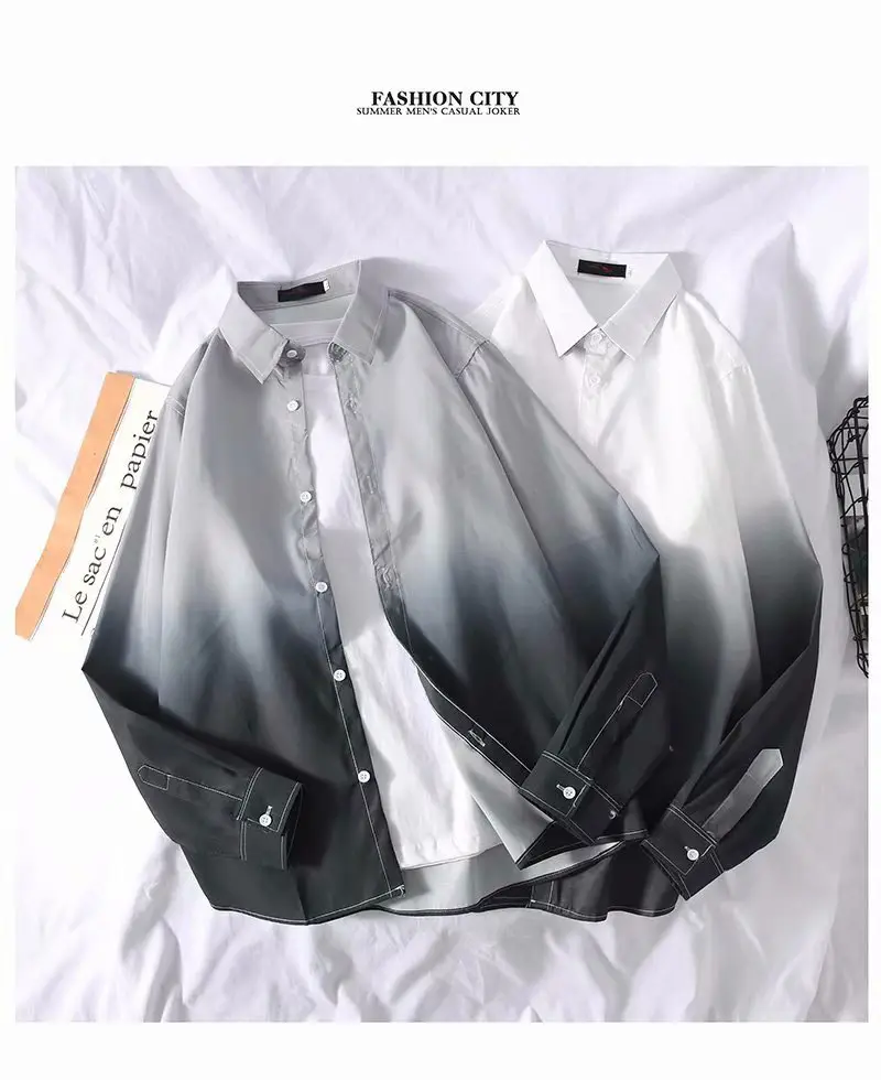 Japanese-style Gradient Long Sleeve Shirt for Boys — feature 2
