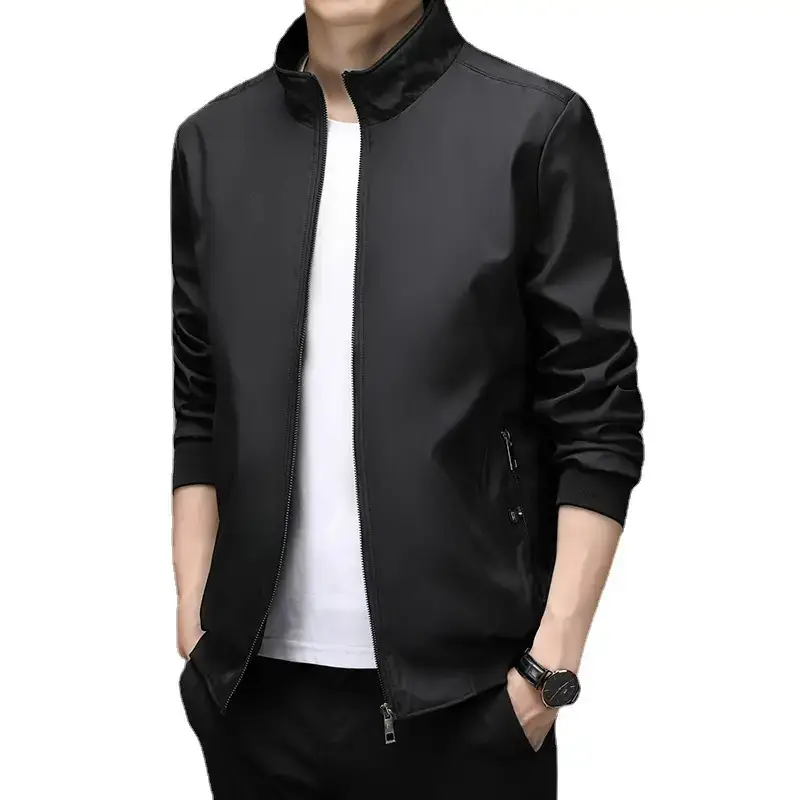 Men's Blue Zipper Jacket with Stand Collar - Image 7
