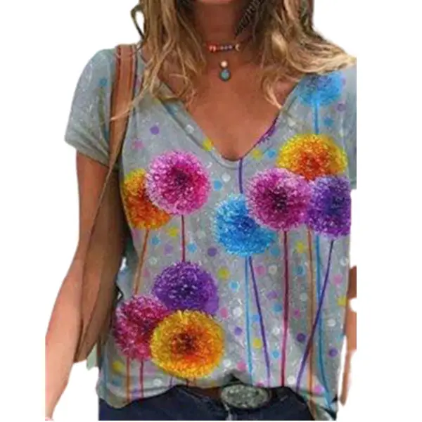 2024 Summer Printed Pullover T-Shirt Women Floral - Image 10