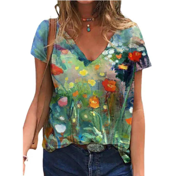 2024 Summer Printed Pullover T-Shirt Women Floral - Image 12