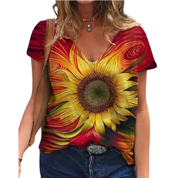 2024 Summer Printed Pullover T-Shirt Women Floral - Image 7